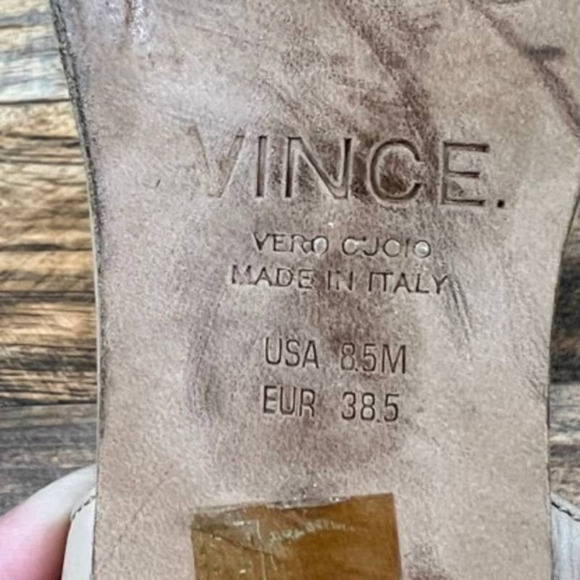 VINCE Josslyn Nude Leather Wooden Block Heel Sandals Ankle Strap Women's 8.5 - Picture 10 of 10